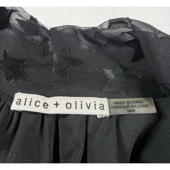 Alice + Olivia Delphine Black Star Burnout Print Silk Bow Tie Blouse Size Medium - Picture 9 of 11